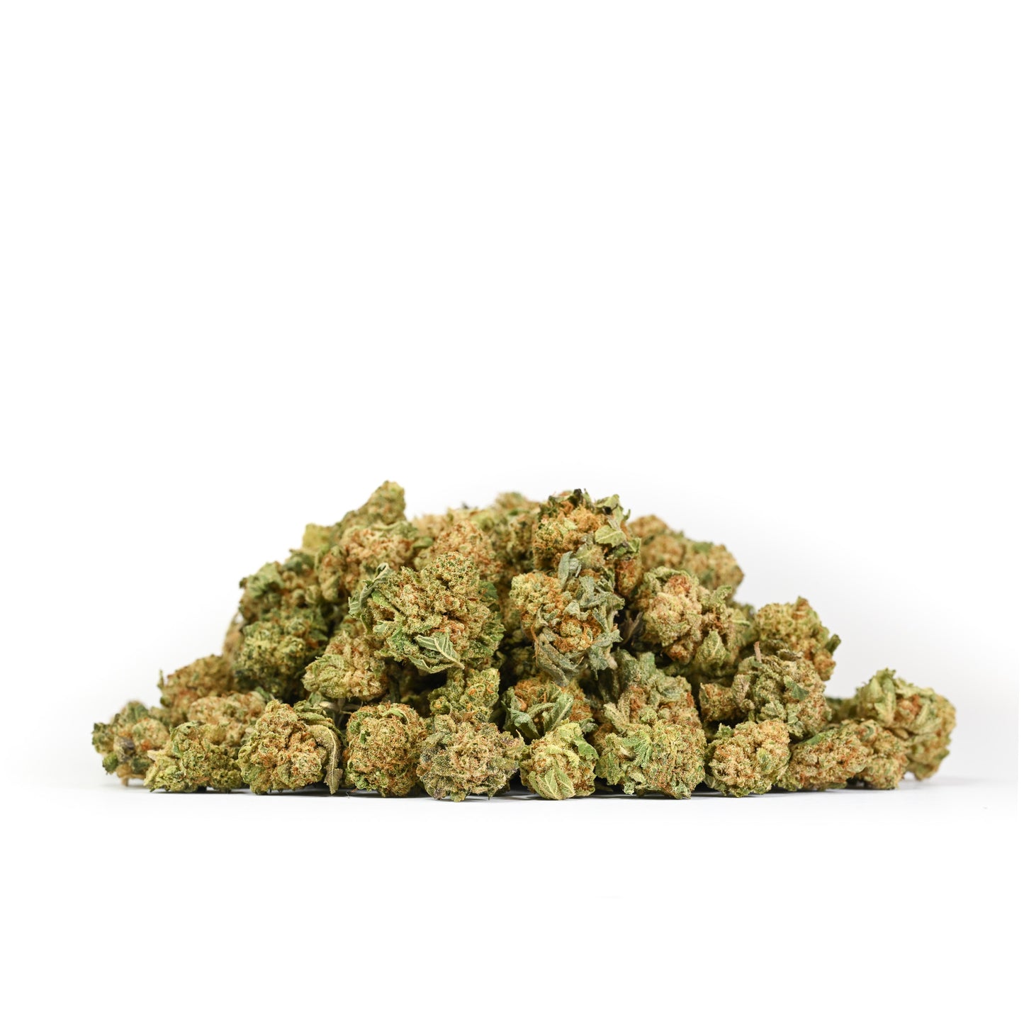 
                  
                    A mound of Floatz CBD flower nugs with vibrant lime green buds gathered together, displaying a thick layer of frosty white trichomes that give them a textured and rich appearance.
                  
                