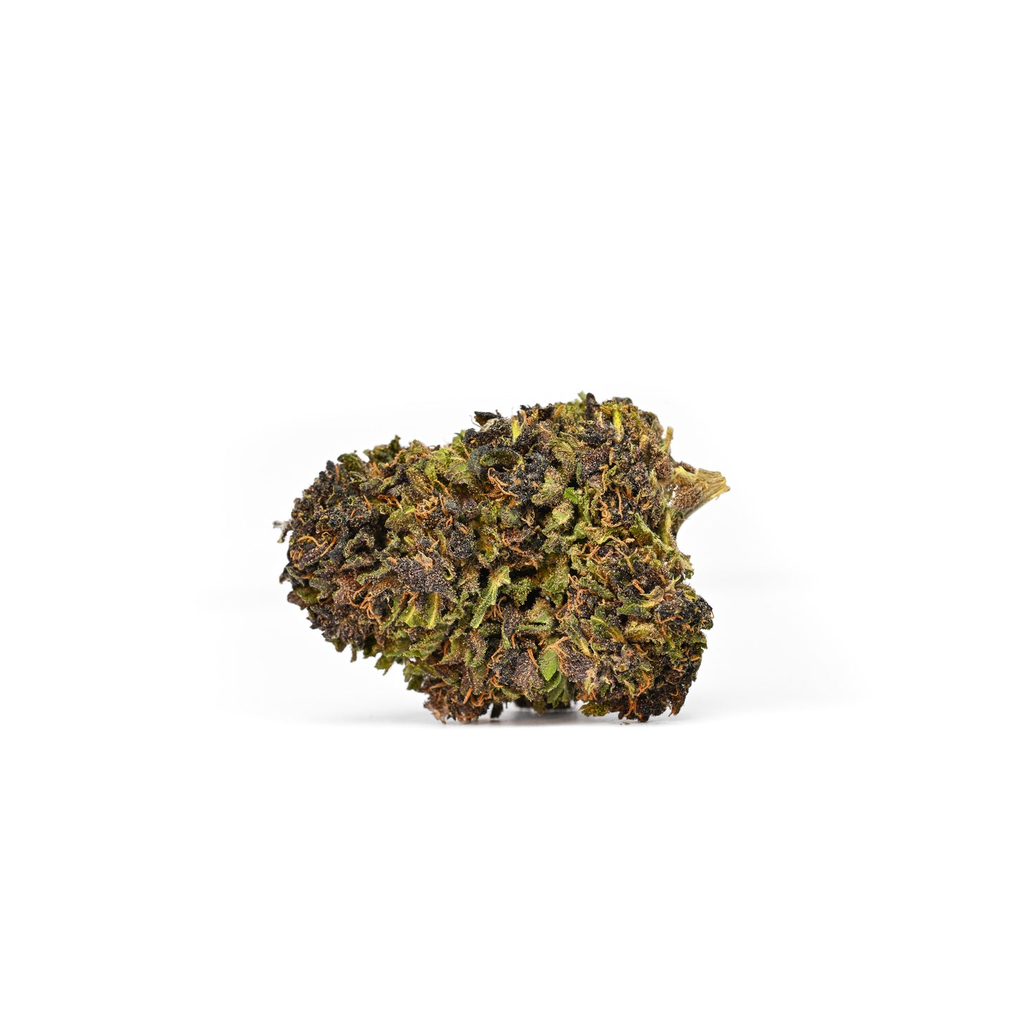 
                  
                    Blue Meringue CBD Flower Nug - Side view of a dense, green bud with deep purple hues and frosty trichomes, grown in Oregon and harvested in 2023. Contains 17% CBD with dominant terpenes myrcene, terpinolene, and beta-caryophyllene, offering a sweet, citrus aroma.
                  
                