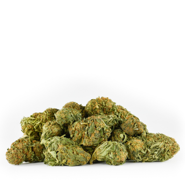 Pile of CBD flower with white background